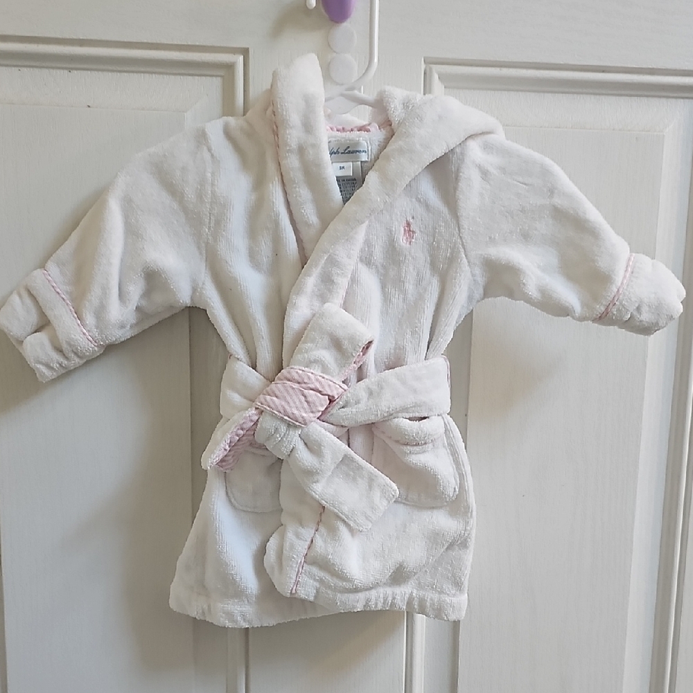 Ralph Lauren White And Pink Plush Bath Robe